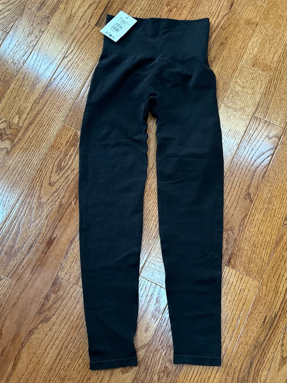 Gymshark Ribbed Cotton Seamless Leggings S - BODY FIT Womens Black